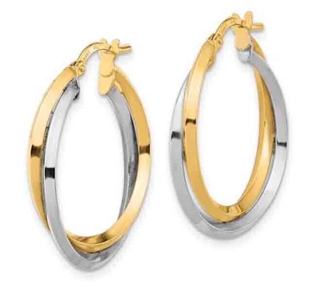 14K Y&amp;W DOUBLE TWIST HOOP EARRINGS