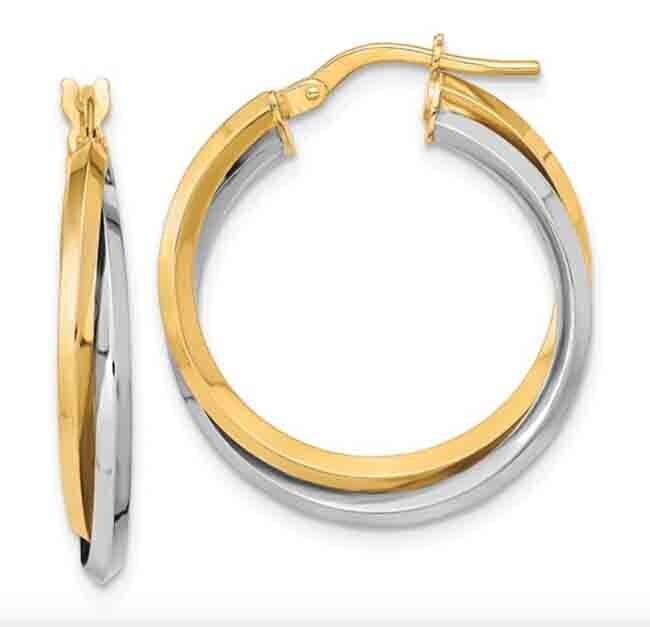 14K Y&amp;W DOUBLE TWIST HOOP EARRINGS