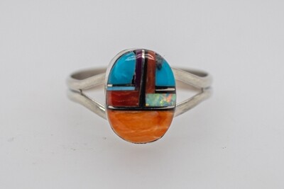 SILVER MULTI-STONE INLAY RING NAVAJO - VALERIE YAZZIE - SIZE 8.5 SILVER MULTI-STONE INLAY RING NAVAJO - VALERIE YAZZIE - SIZE 8.5