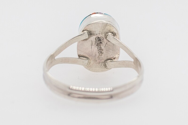 SILVER MULTI-STONE INLAY RING NAVAJO - VALERIE YAZZIE - SIZE 8.5