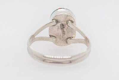 SILVER MULTI-STONE INLAY RING NAVAJO - VALERIE YAZZIE - SIZE 8.5