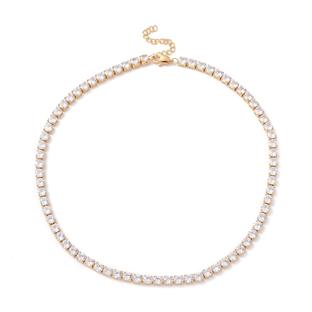 GOLD STAINLESS CZ TENNIS NECKLACE 16.5&quot; TO 18.5&quot;