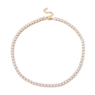 GOLD STAINLESS CZ TENNIS NECKLACE 16.5&quot; TO 18.5&quot;