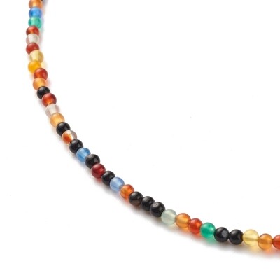 GOLD STAINLESS MIXED AGATE BEADED NECKLACE