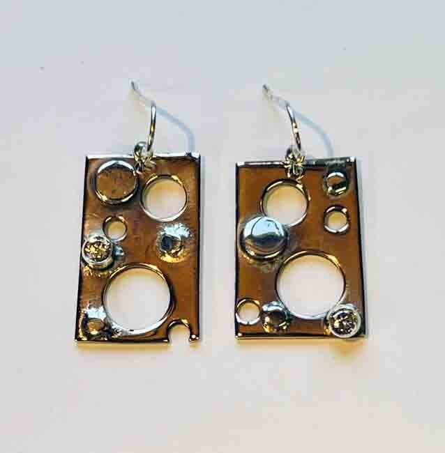 MIXED METALS RECTANGLE CZ EARRINGS