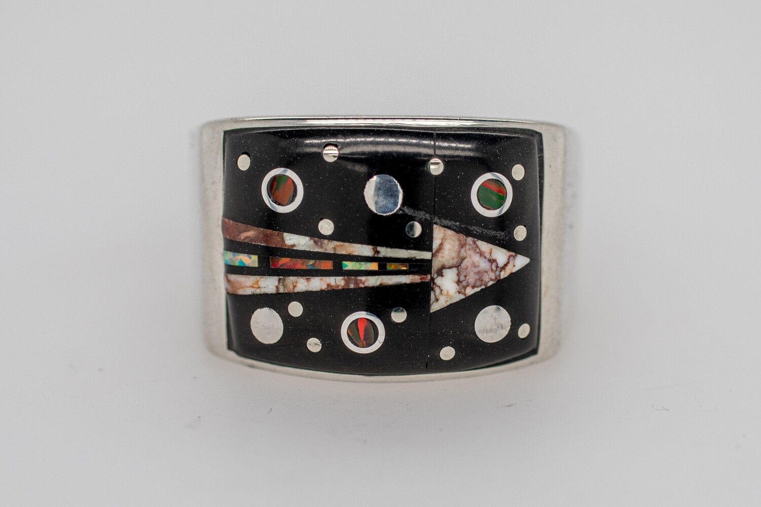 SILVER INLAY ARROW RING NAVAJO - WILSON DAWES SIZE-9