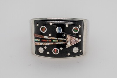 SILVER INLAY ARROW RING NAVAJO - WILSON DAWES SIZE-9