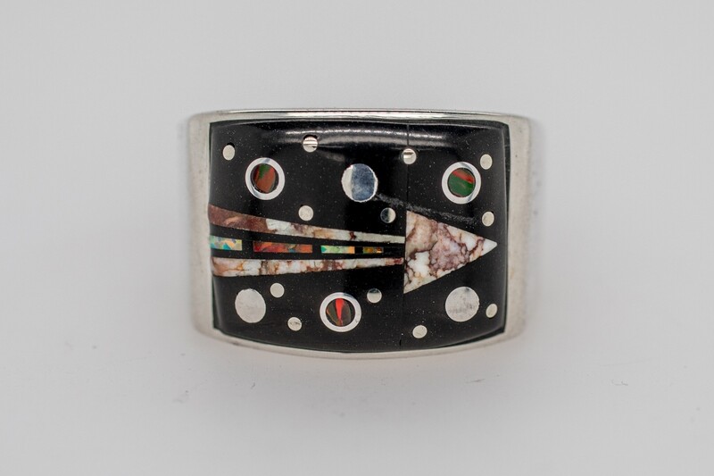 SILVER INLAY ARROW RING NAVAJO - WILSON DAWES SIZE-9