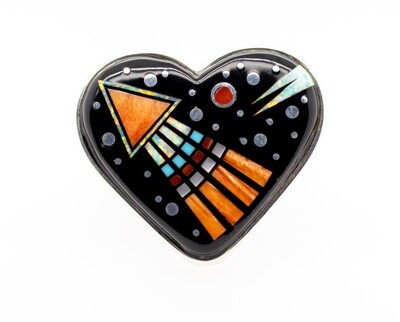 SILVER NIGHT SKY HEART INLAY RING - NAVAJO - MATTHEW JACK - SIZE 8.5