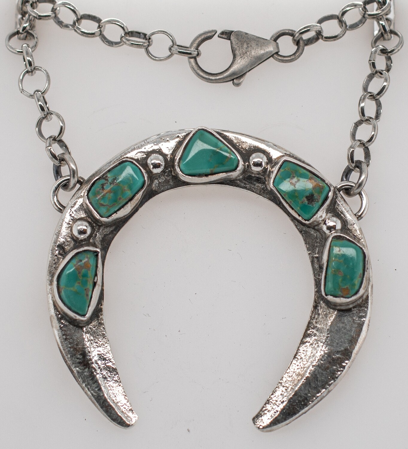 SILVER 5-STONE TURQUOISE NAJA NECKLACE - ZUNI - JUDE CANDELANA