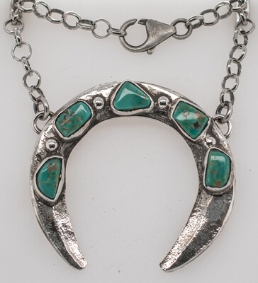 SILVER 5-STONE TURQUOISE NAJA NECKLACE - ZUNI - JUDE CANDELANA