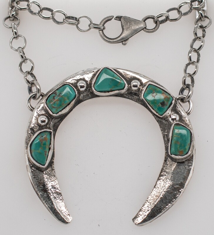 SILVER 5-STONE TURQUOISE NAJA NECKLACE - ZUNI - JUDE CANDELANA