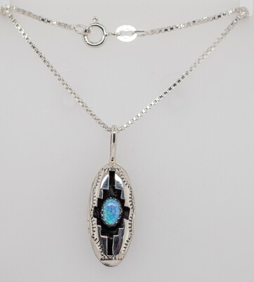 SILVER BLUE OPAL PENDANT - NAVAJO - PRISCILLA SMITH SILVER BLUE OPAL PENDANT - NAVAJO - PRISCILLA SMITH