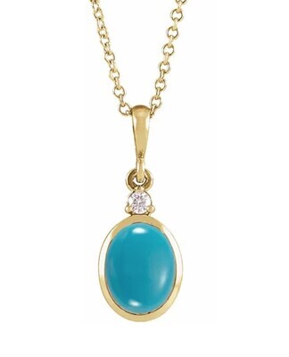 14KT YELLOW GOLD TURQUOISE &amp; DIAMOND NECKLACE 16-18
