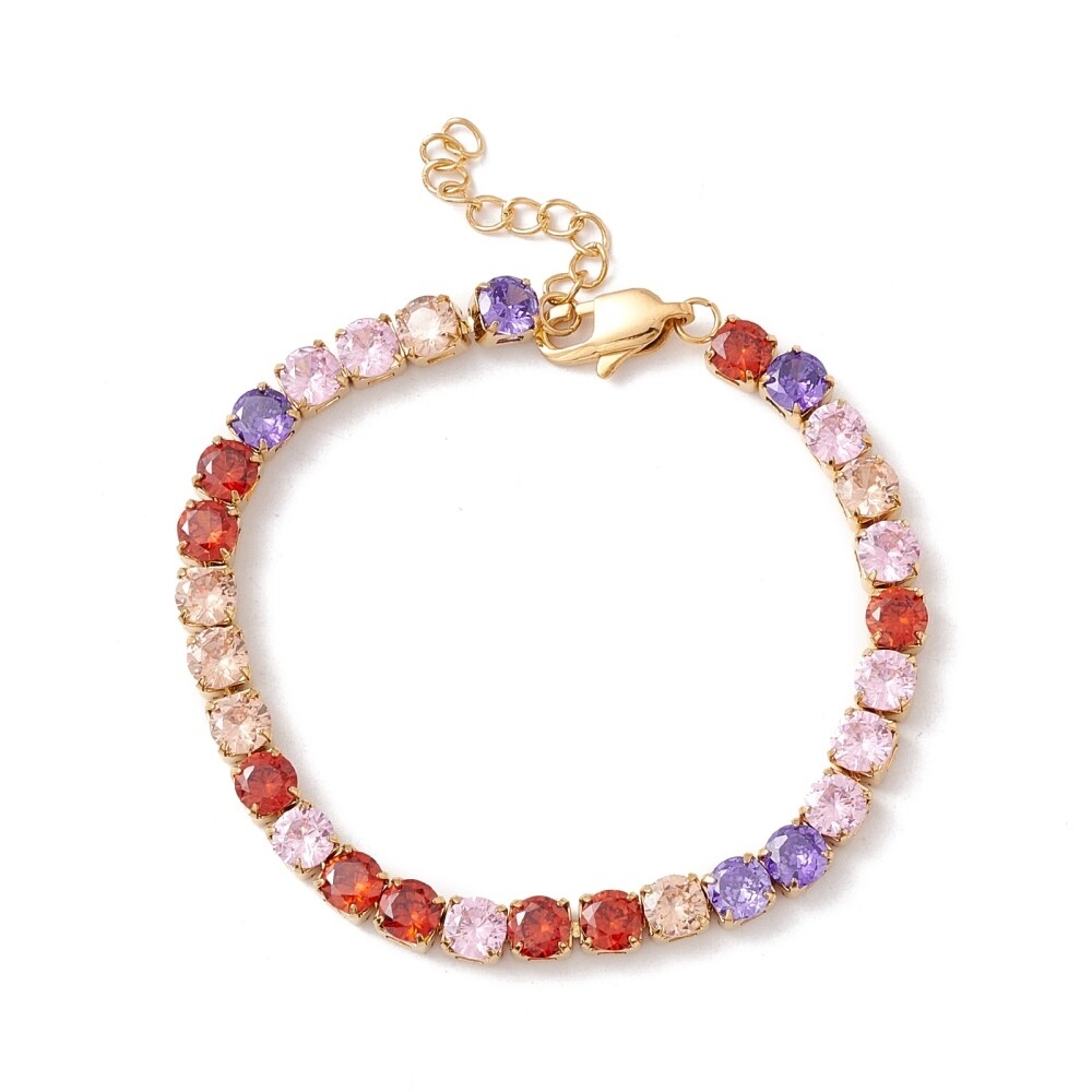 GOLD STAINLESS MIX CZ TENNIS BRACELET 7&quot; TO 8&quot;