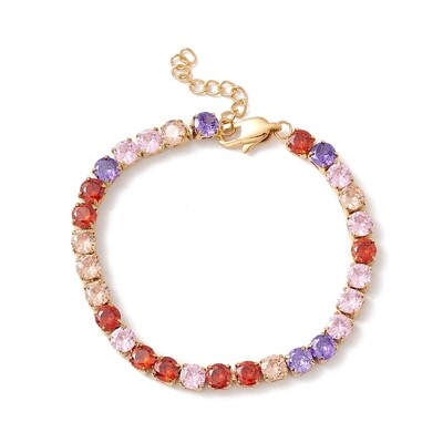 GOLD STAINLESS MIX CZ TENNIS BRACELET 7&quot; TO 8&quot;