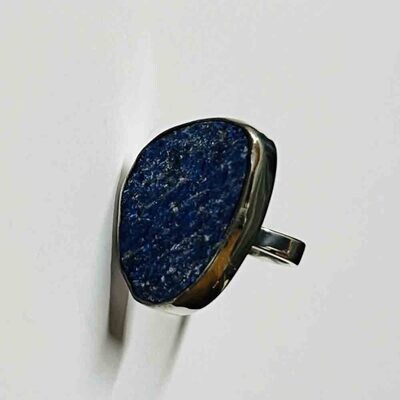 SILVER LAPIS ROUGH CUT ABSTRACT RING - ADJ