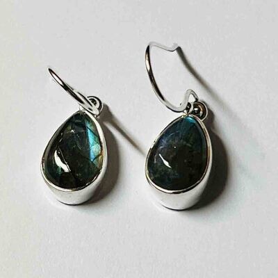 SILVER LABRADORITE TEARDROP EARRINGS