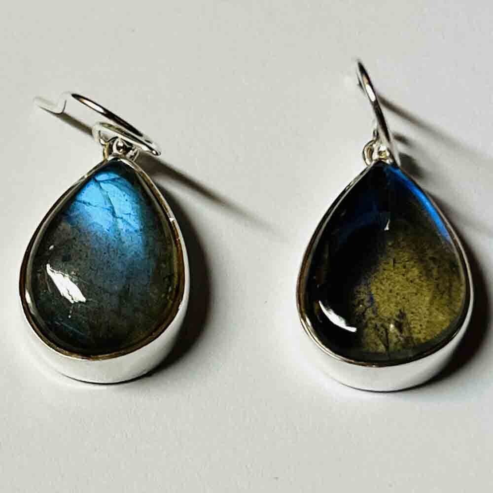 SILVER LABRADORITE TEARDROP EARRINGS