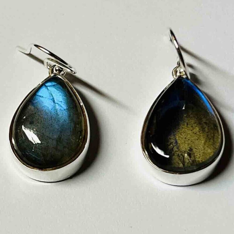 SILVER LABRADORITE TEARDROP EARRINGS