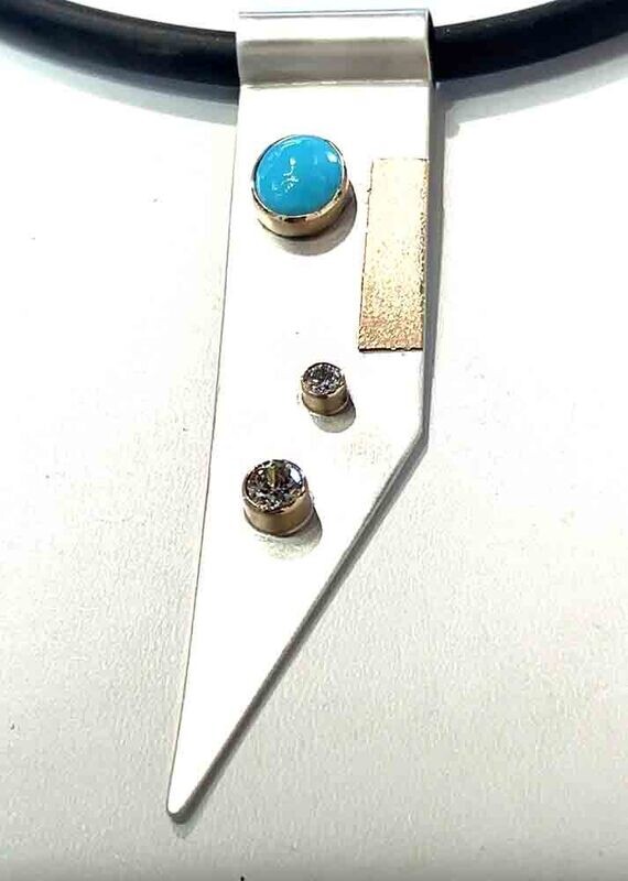 SILVER/14KT TURQUOISE &amp; CZ PENDANT