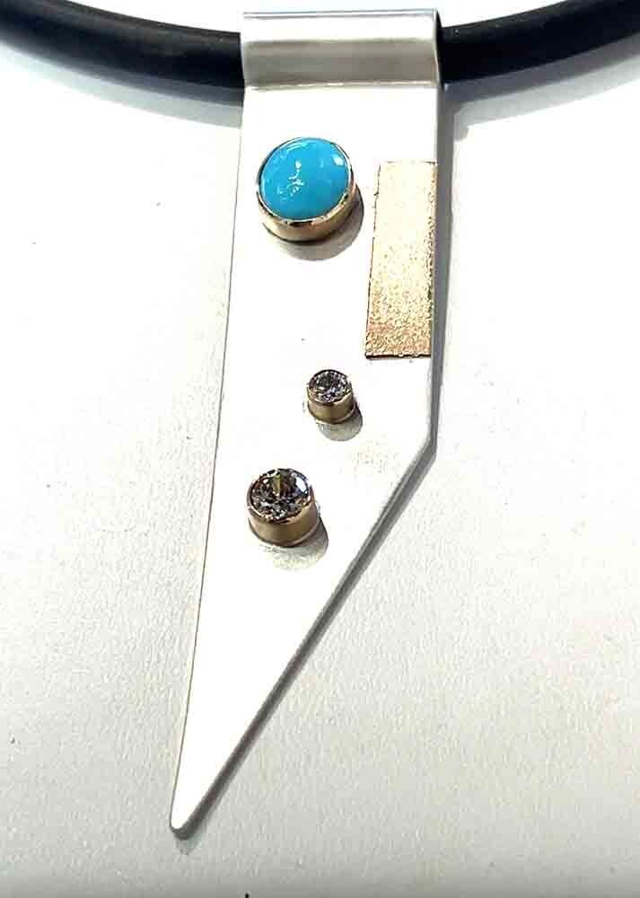 SILVER/14KT TURQUOISE &amp; CZ PENDANT