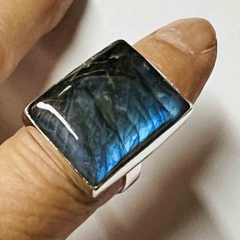 SILVER LABRADORITE RECTANGLE RING - ADJ