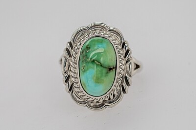SILVER TURQUOISE OVAL RING - NAVAJO - CHEE - SIZE 6.5 SILVER TURQUOISE OVAL RING - NAVAJO - CHEE - SIZE 6.5