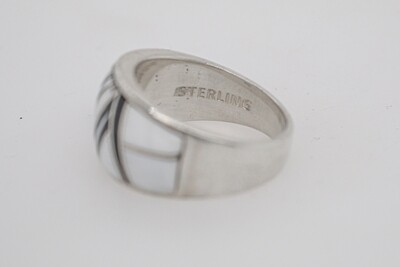 SILVER INLAY QUARTZ & JET RING - NAVAJO - KAREN SKEET - SIZE 10