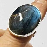 SILVER LABRADORITE OVAL RING - ADJ