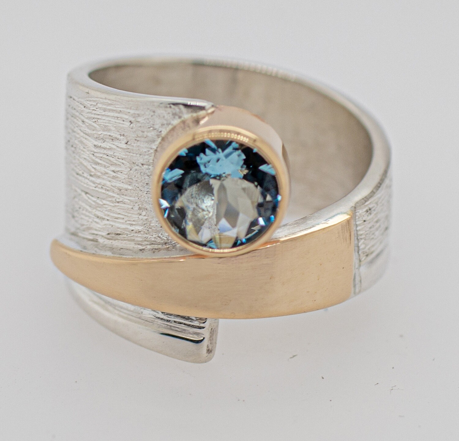 SILVER/14K AQUAMARINE WRAP RING-8