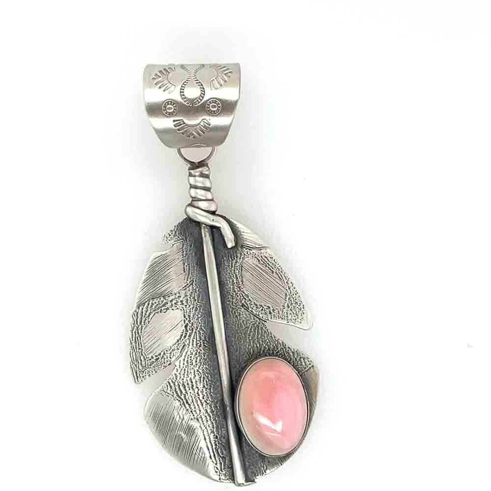 SILVER PINK CONCH FEATHER PENDANT - NAVAJO - N N