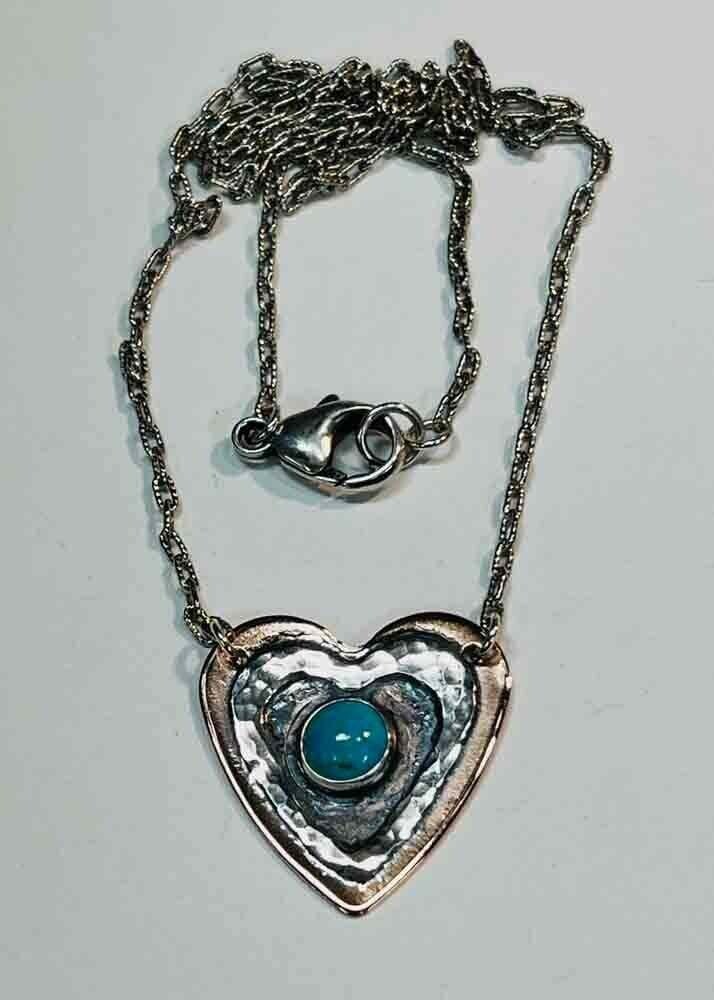 MIXED METALS TURQUOISE HEART NECKLACE-22&quot;