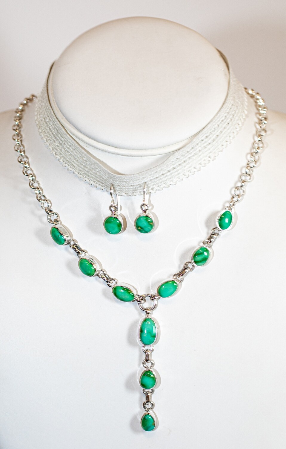 SILVER TURQUOISE NECKLACE &amp; EARRING SET - NAVAJO - SHIRLEY HENRY