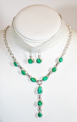 SILVER TURQUOISE NECKLACE &amp; EARRING SET - NAVAJO - SHIRLEY HENRY