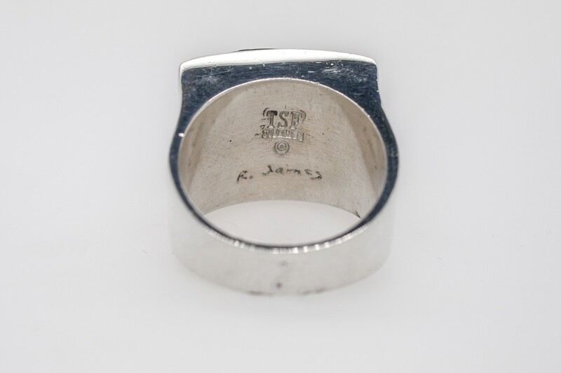 SILVER INLAY MULTI STONE RING - NAVAJO - R. JAMES - SIZE 13.5