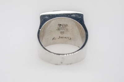 SILVER INLAY MULTI STONE RING - NAVAJO - R. JAMES - SIZE 13.5