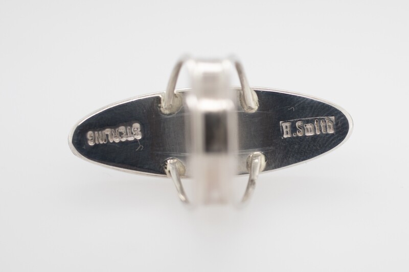 SILVER MULTI-STONE INLAY RING - NAVAJO - HAROLD SMITH - SIZE 8