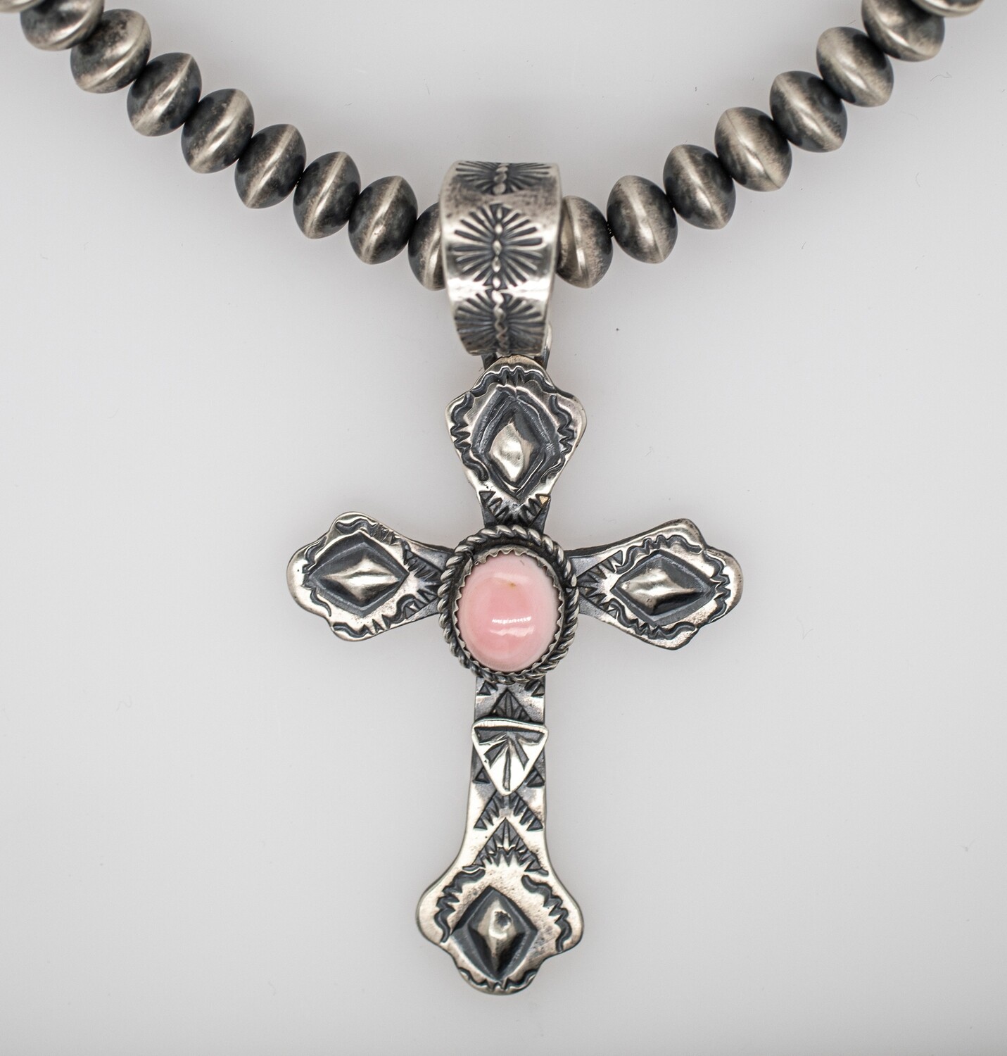 SILVER PINK CONCH CROSS PENDANT - NAVAJO - RICHARD YAZZIE