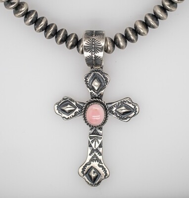 SILVER PINK CONCH CROSS PENDANT - NAVAJO - RICHARD YAZZIE