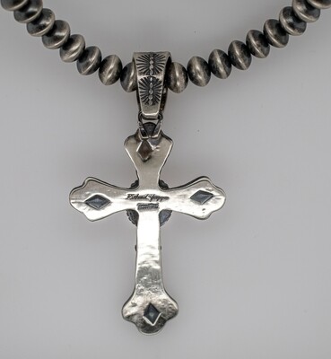 SILVER PINK CONCH CROSS PENDANT - NAVAJO - RICHARD YAZZIE
