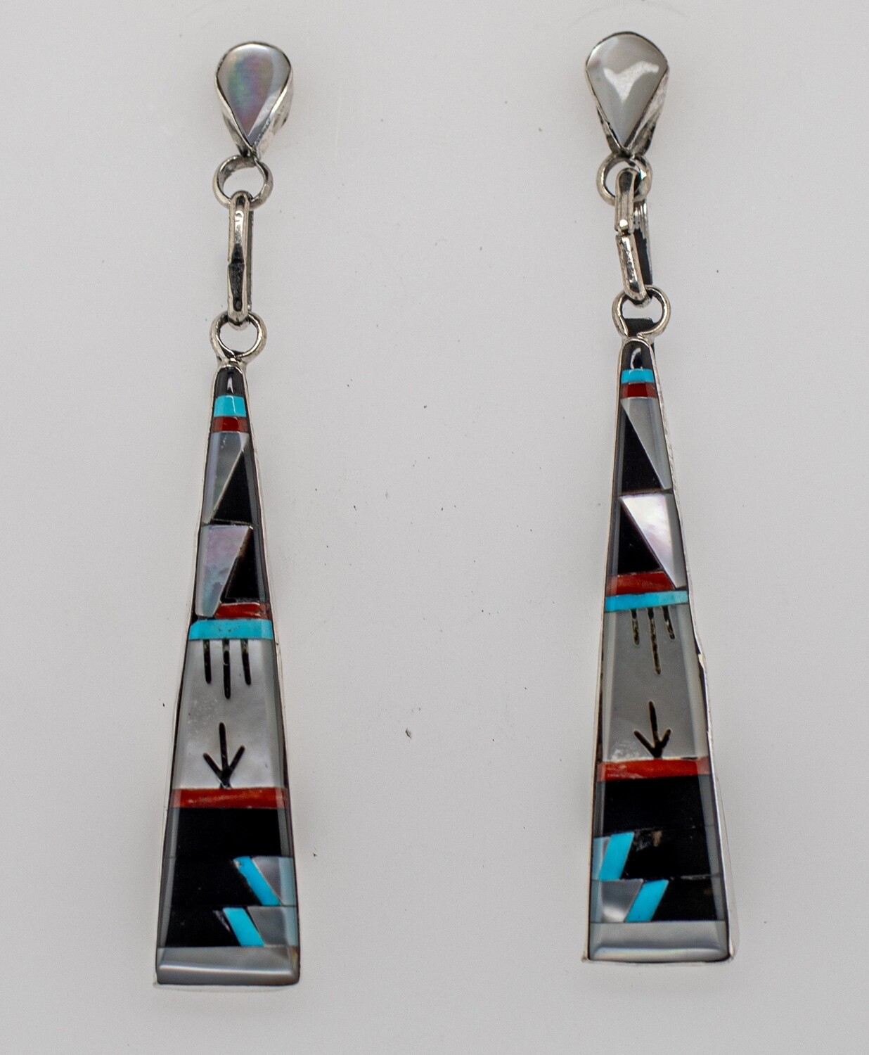 SILVER MULTI-STONE INLAY EARRINGS - ZUNI - JONATHAN BEYUKA