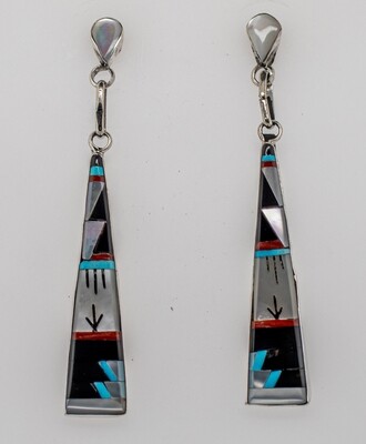 SILVER MULTI-STONE INLAY EARRINGS - ZUNI - JONATHAN BEYUKA SILVER MULTI-STONE INLAY EARRINGS - ZUNI - JONATHAN BEYUKA