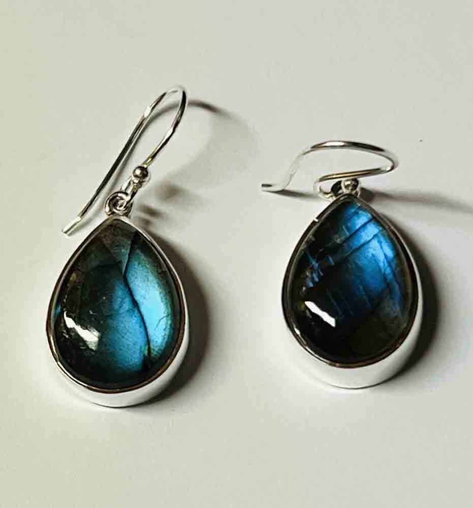 SILVER LABRADORITE  TEARDROP EARRINGS