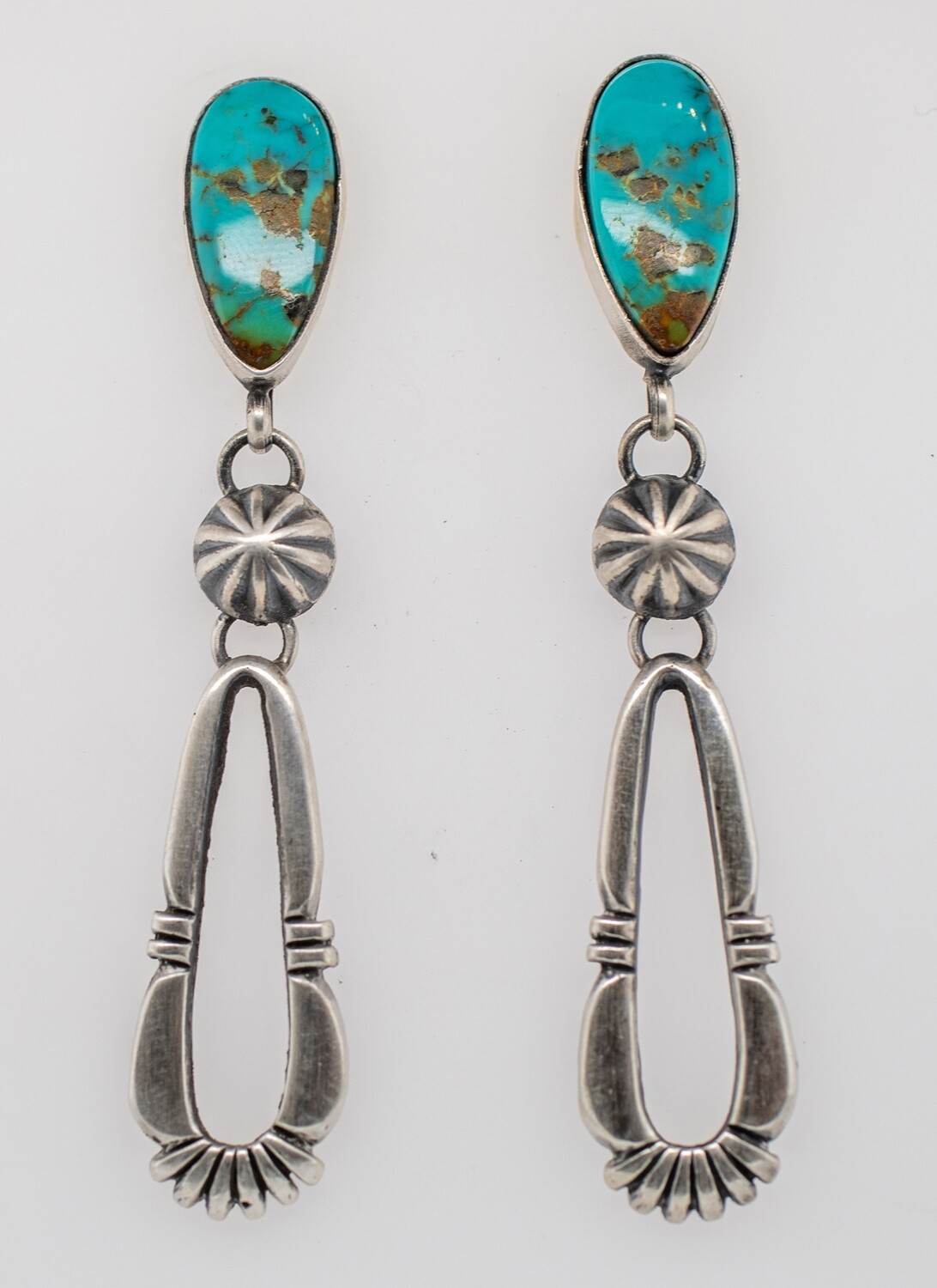SILVER TURQUOISE EARRINGS - NAVAJO - CECIL HENRY