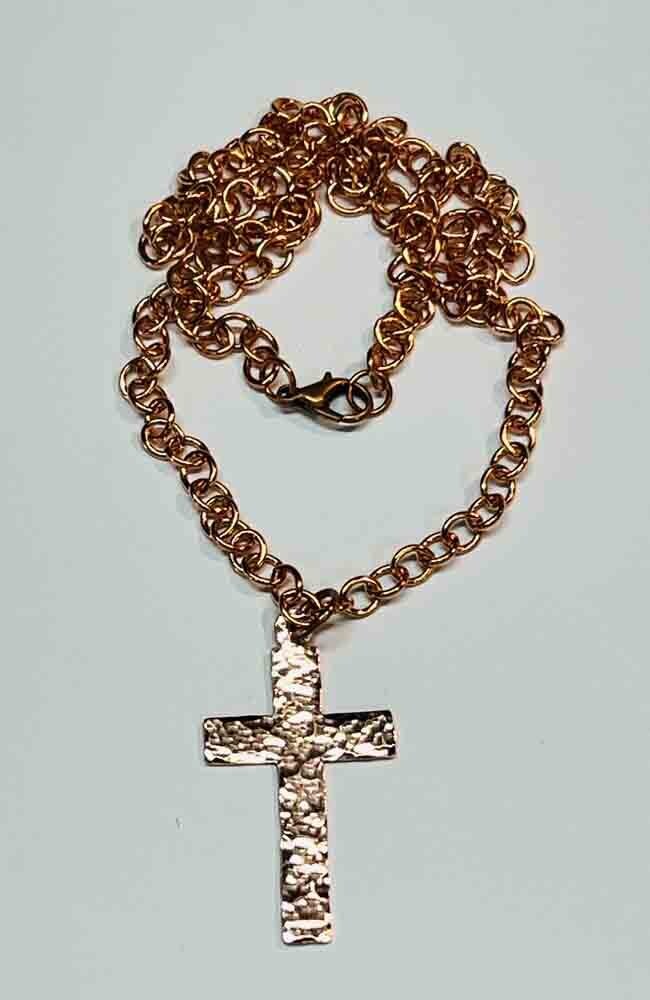 COPPER HAMMERED CROSS NECKLACE