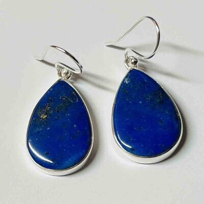 SILVER LAPIS TEARDROP EARRINGS