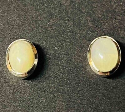 SILVER OPAL OVAL EARRINGS