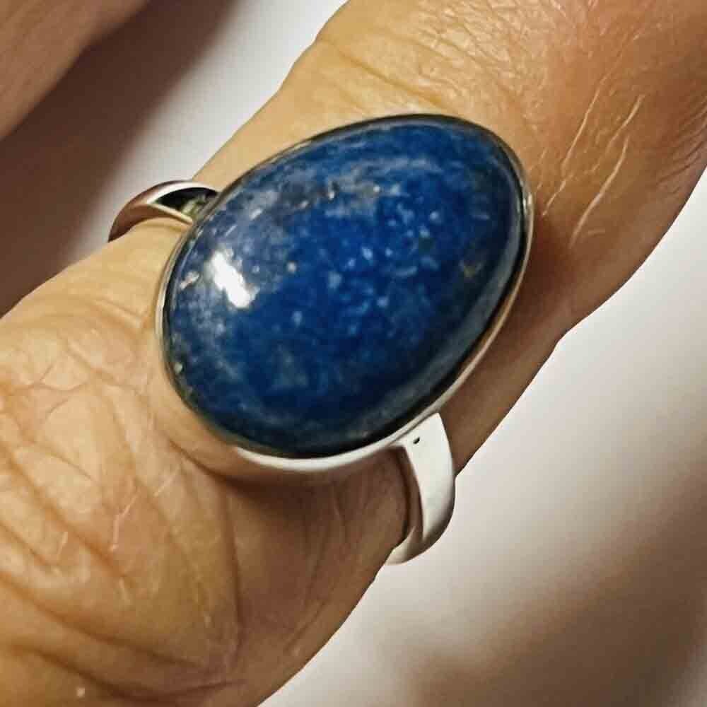 SILVER LAPIS OVAL RING
