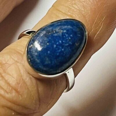 SILVER LAPIS OVAL RING